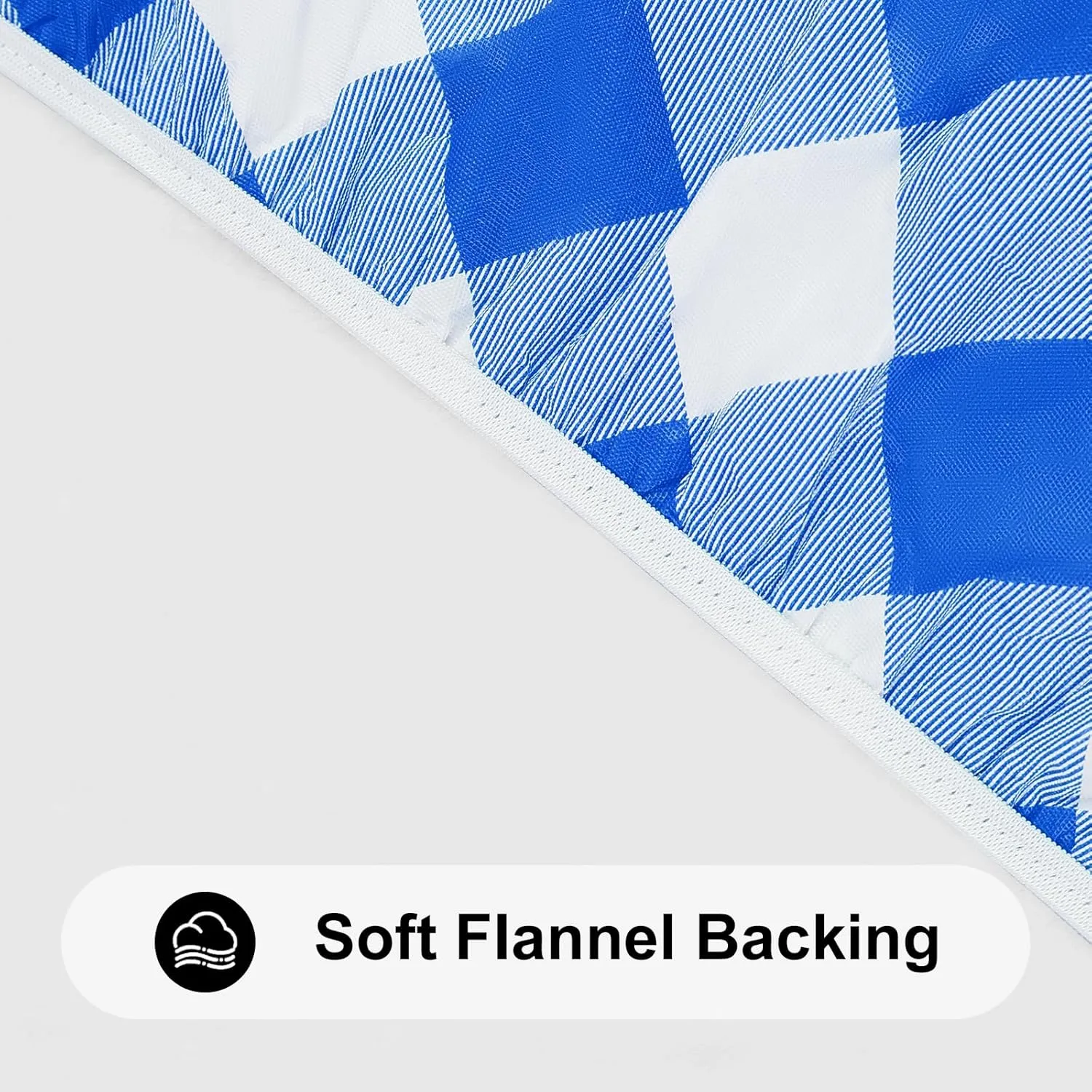 Smiry Round Picnic Table Cloth, Elastic Waterproof Fitted Vinyl Tablecloth for 45"-56" Tables, Flannel Backed Buffalo Plaid Table Covers for Dining, Camping, Outdoor, White and Blue