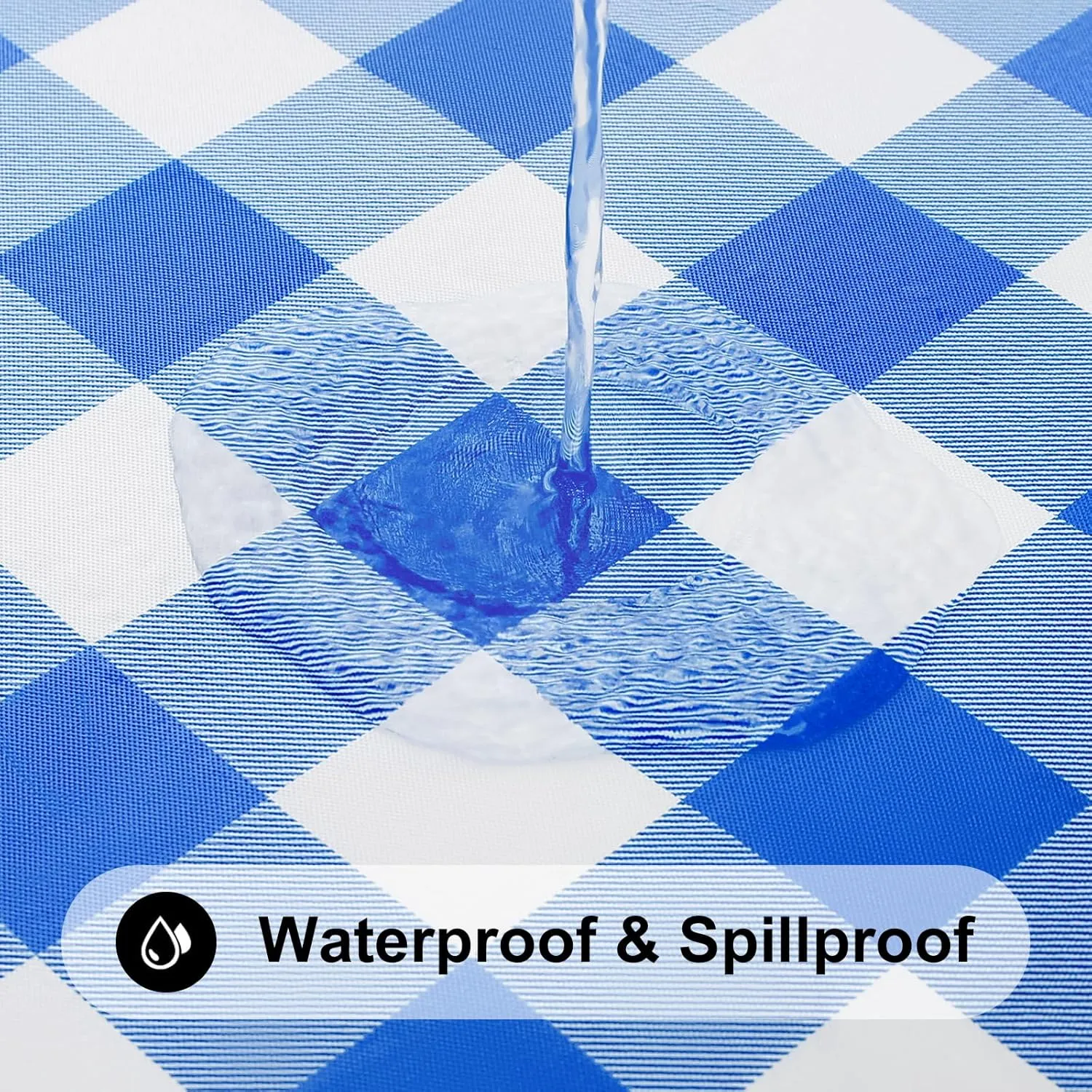 Smiry Round Picnic Table Cloth, Elastic Waterproof Fitted Vinyl Tablecloth for 45"-56" Tables, Flannel Backed Buffalo Plaid Table Covers for Dining, Camping, Outdoor, White and Blue