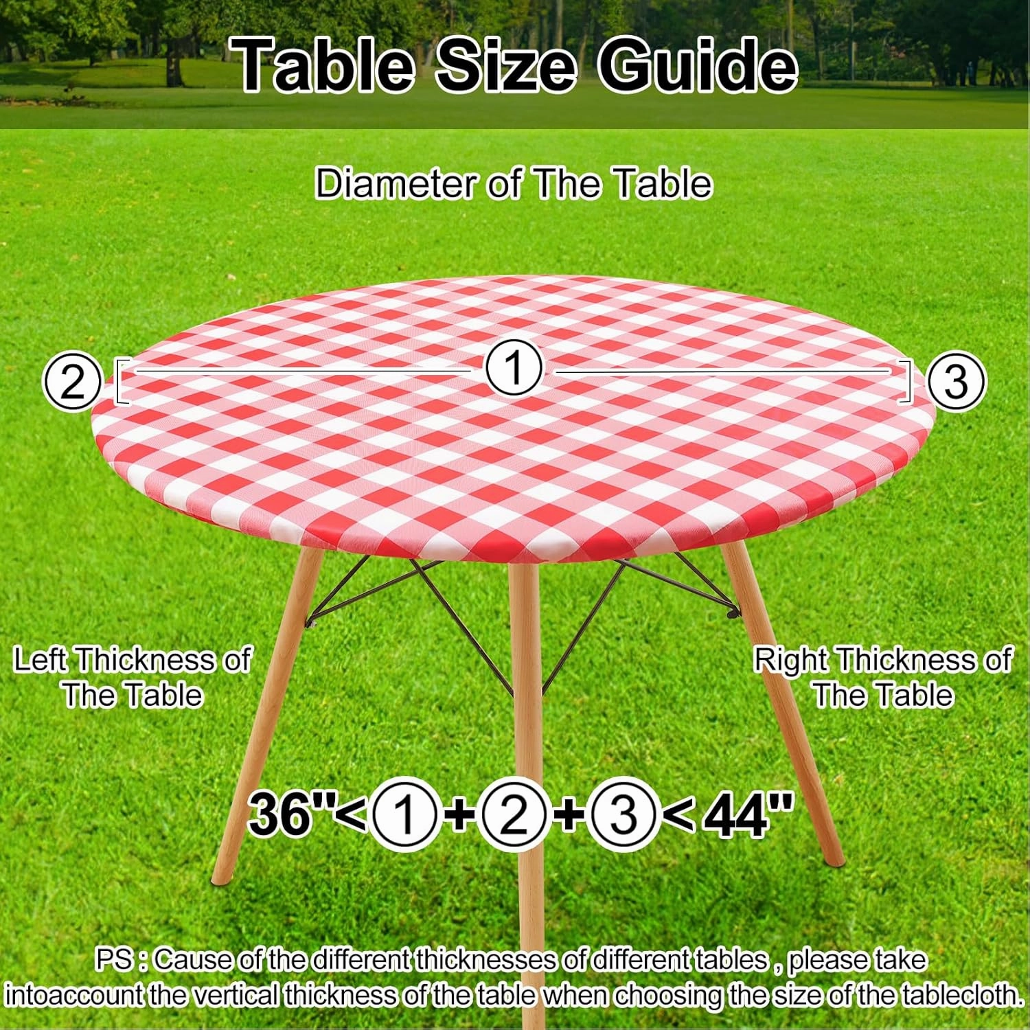 Smiry Round Picnic Table Cloth, Elastic Waterproof Fitted Vinyl Tablecloth for 36"-44" Tables, Flannel Backed Buffalo Plaid Table Covers for Dining, Camping, Outdoor, White and Red