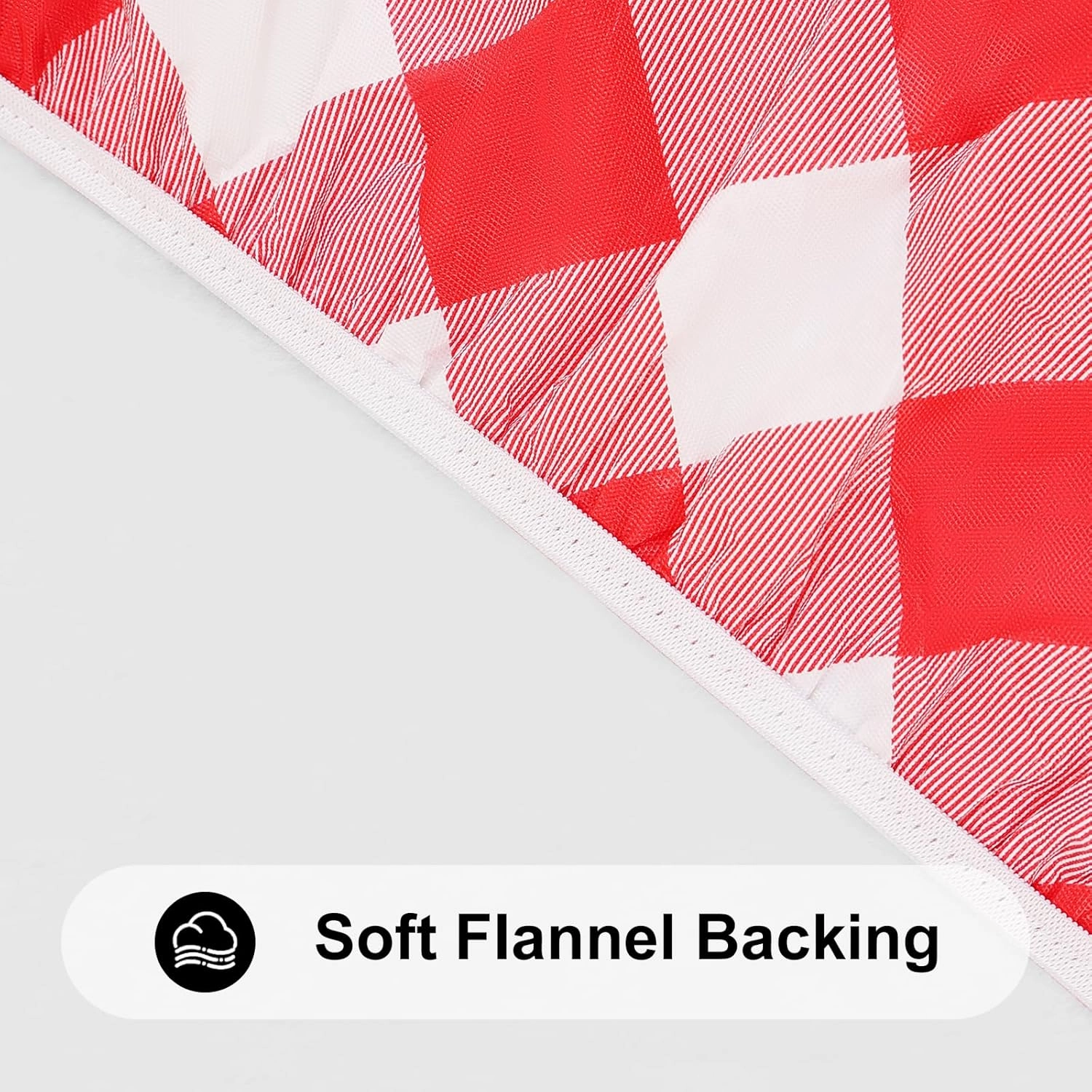 Smiry Round Picnic Table Cloth, Elastic Waterproof Fitted Vinyl Tablecloth for 36"-44" Tables, Flannel Backed Buffalo Plaid Table Covers for Dining, Camping, Outdoor, White and Red