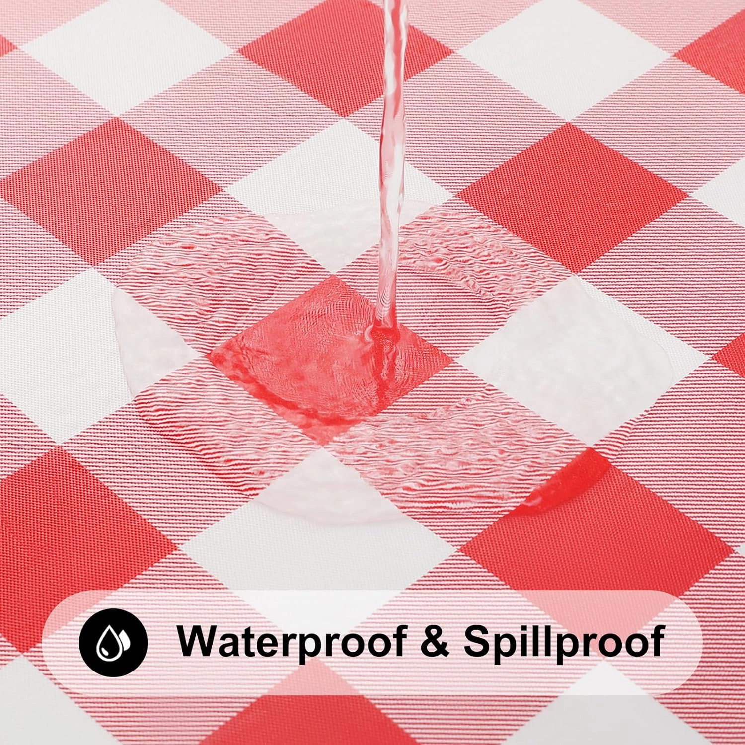 Smiry Round Picnic Table Cloth, Elastic Waterproof Fitted Vinyl Tablecloth for 36"-44" Tables, Flannel Backed Buffalo Plaid Table Covers for Dining, Camping, Outdoor, White and Red