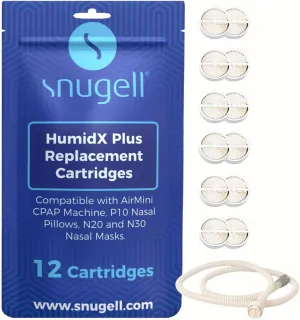 Snugell HumidX Plus for AirMini CPAP Machine –12-Pack – Replacement Cartridges for ResMed AirMini HumidX – Compatible with P10 Nasal Pillows & N20/N30 Nasal Masks – Enhances Comfort & Humidity Control