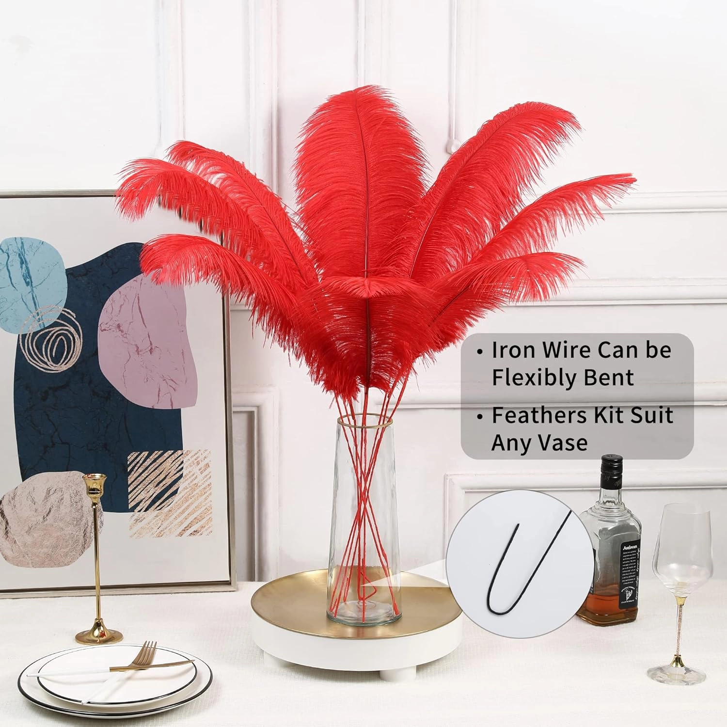 Soarer Red Ostrich Feathers for Vase - 10Pcs Making Kit 34inch Extra Large Ostrich Feathers Long for Tall Vase,Floral Arrangement,Theme Party Centerpieces and Wedding Home Decoration(Red)