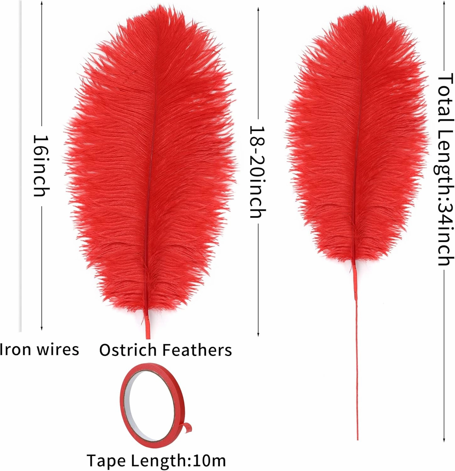 Soarer Red Ostrich Feathers for Vase - 10Pcs Making Kit 34inch Extra Large Ostrich Feathers Long for Tall Vase,Floral Arrangement,Theme Party Centerpieces and Wedding Home Decoration(Red)