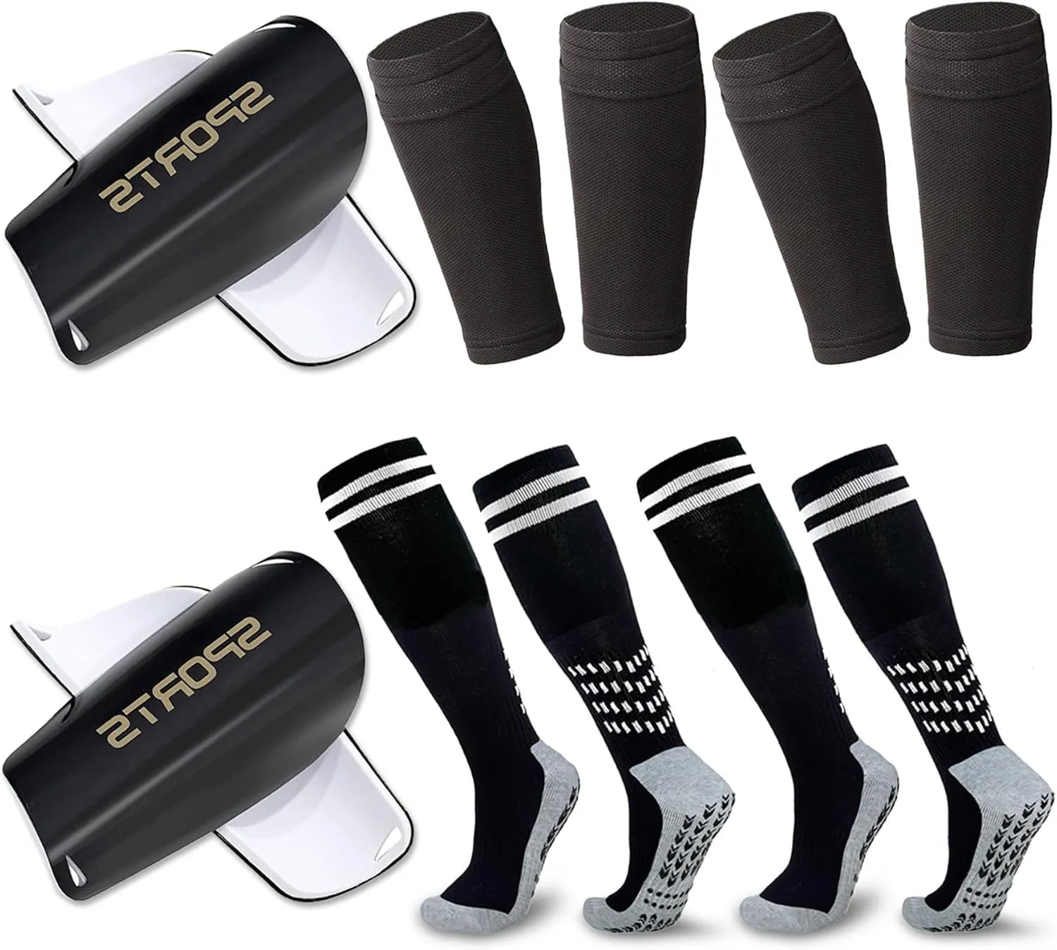 Soccer Shin Guards & Shin Sleeves for Kids with Grip Soccer Socks, Shin Pads for Boys & Girls Soccer Games Protection Gears