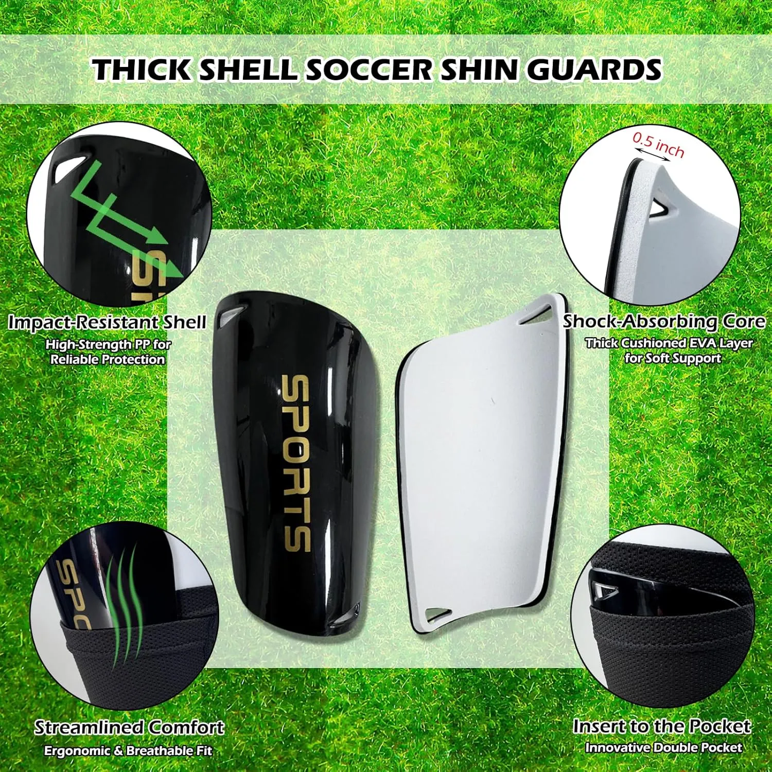 Soccer Shin Guards & Shin Sleeves for Kids with Grip Soccer Socks, Shin Pads for Boys & Girls Soccer Games Protection Gears