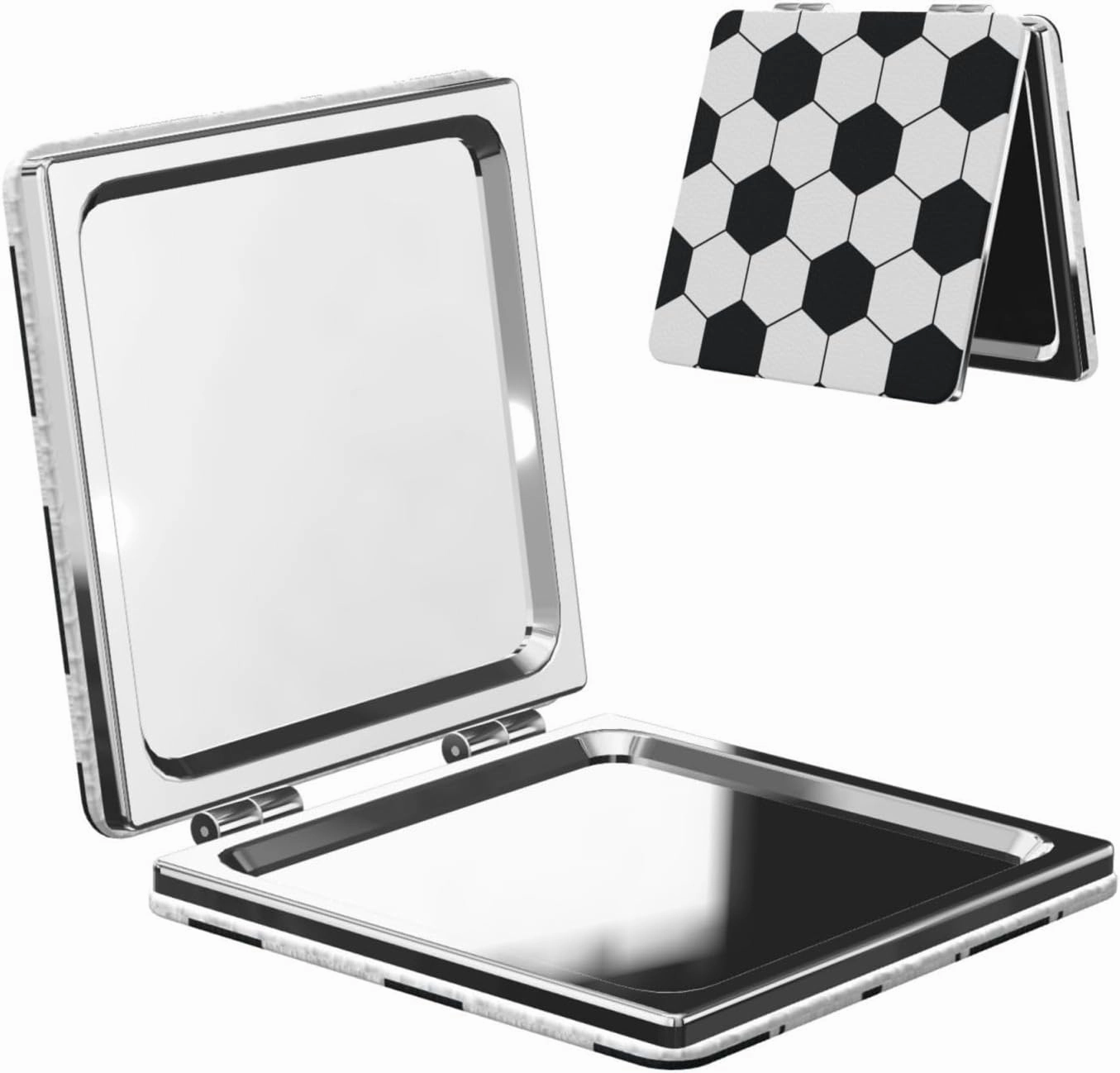 Soccer Football Black White Women Small Pocket Makeup Mirror Compact Portable Folding Handheld Makeup Mirror
