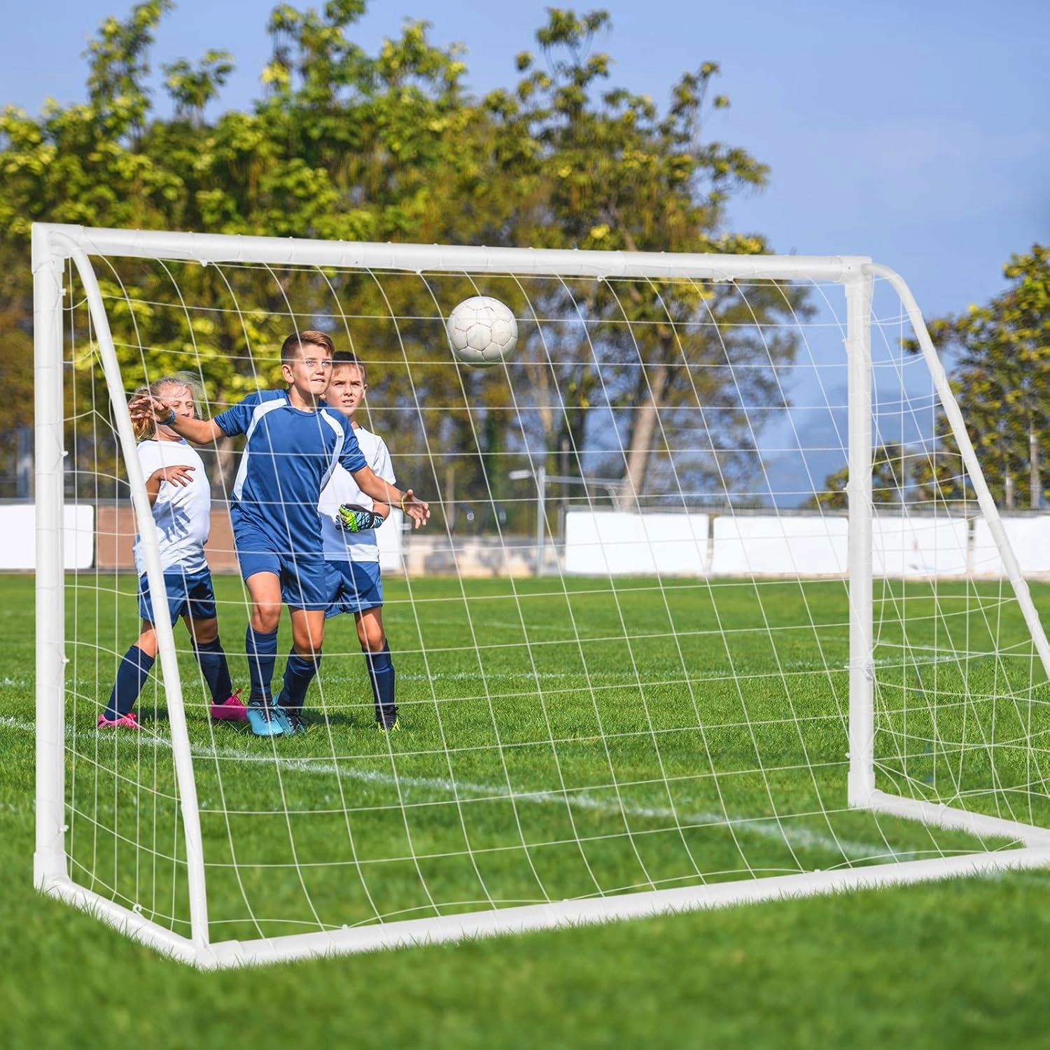 Soccer Goal, 12FT x 6FT/6FT x 4FT All-Weather Soccer Net with Frame, Quick Set-Up, Resilient Netting, Portable Soccer Goals for Backyard School Kids Soccer Training