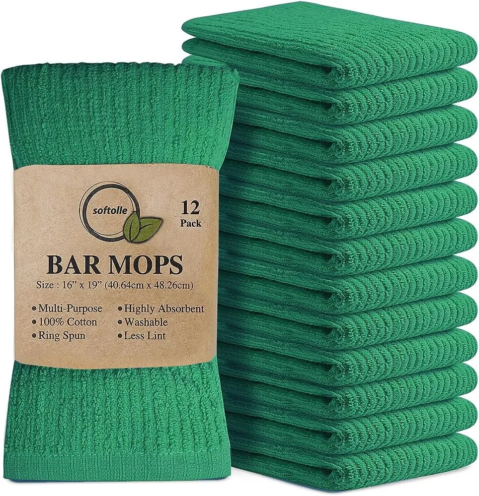 Softolle Kitchen Towels - Pack of 12, 16x19 Inches - 100% Cotton White, Super Absorbent Multi-Purpose Towels for Home, Kitchen and Bar Cleaning (Dark Green)