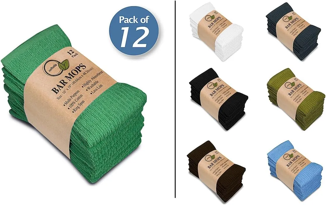 Softolle Kitchen Towels - Pack of 12, 16x19 Inches - 100% Cotton White, Super Absorbent Multi-Purpose Towels for Home, Kitchen and Bar Cleaning (Dark Green)