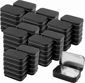 SOUJAP 60PCS Black Mini Tin Box, Small Tins with Hinged lid, 3.74 x 2.36 x 0.87 Inches Metal Empty Hinged Tins Box for Jewelry, Crafts, Candies