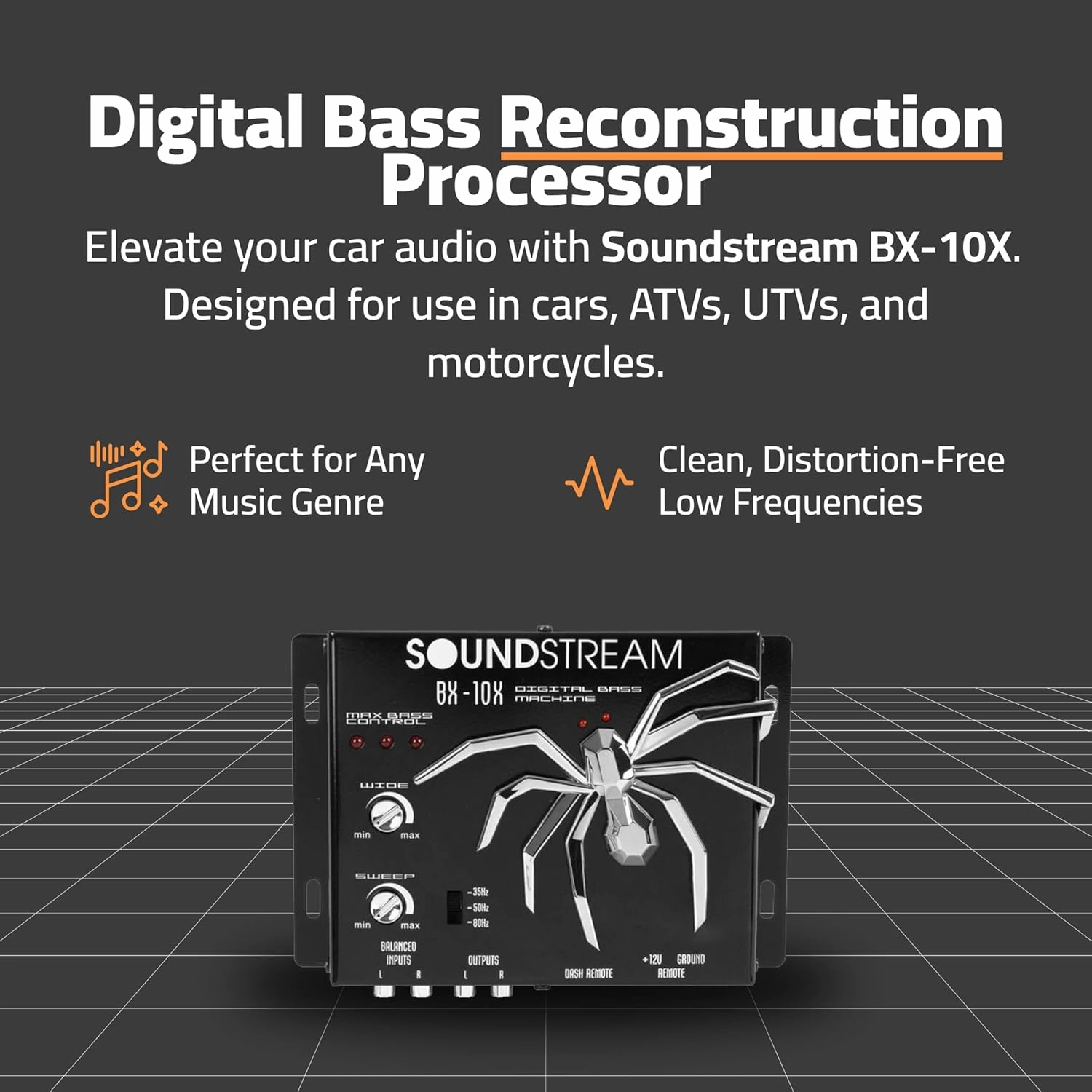 Soundstream BX-10X Bass Restoration Processor with Parametric Bass Equalizer, Digital Bass Processor for Car Audio, Balanced Inputs & Dash Mount Remote Control - Black