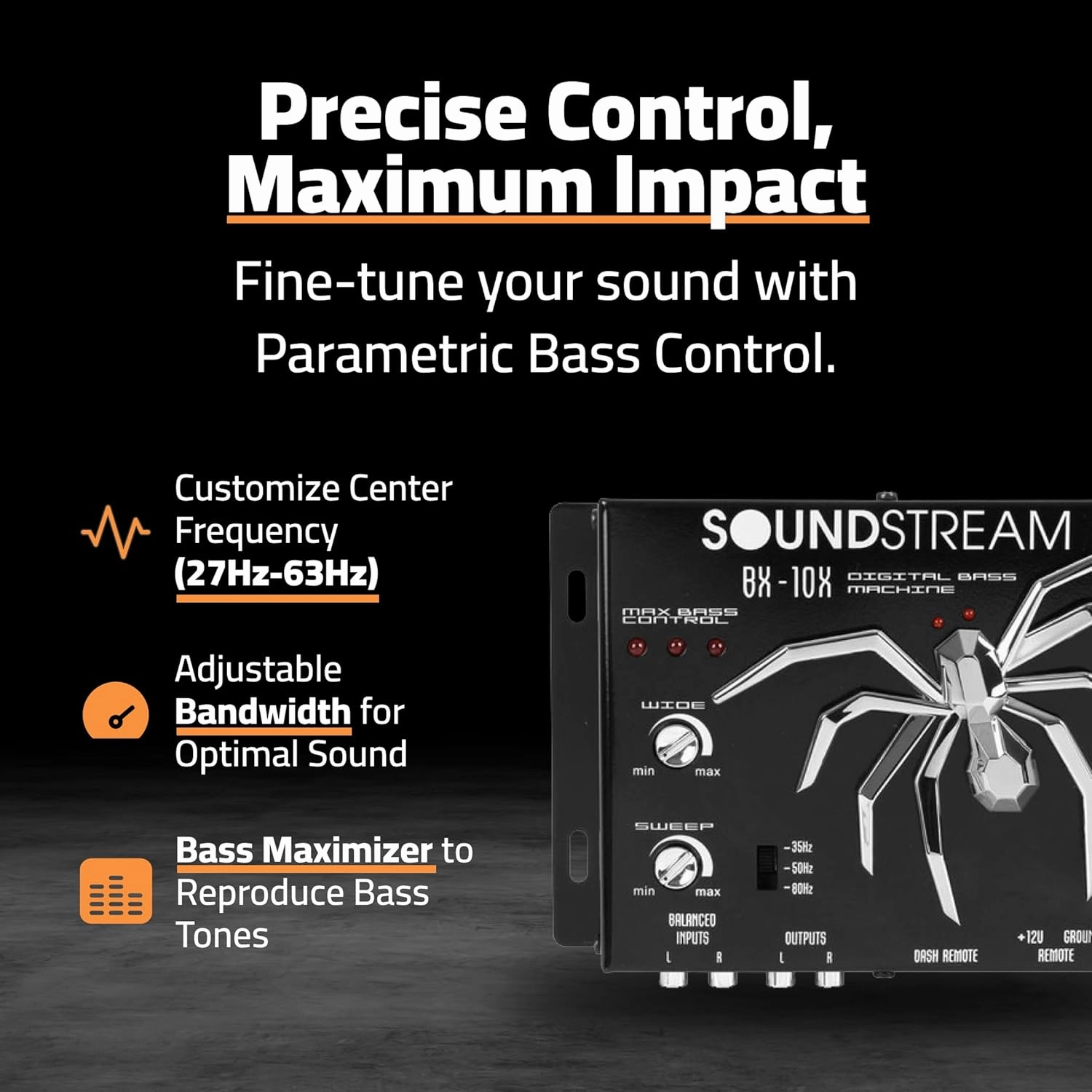 Soundstream BX-10X Bass Restoration Processor with Parametric Bass Equalizer, Digital Bass Processor for Car Audio, Balanced Inputs & Dash Mount Remote Control - Black