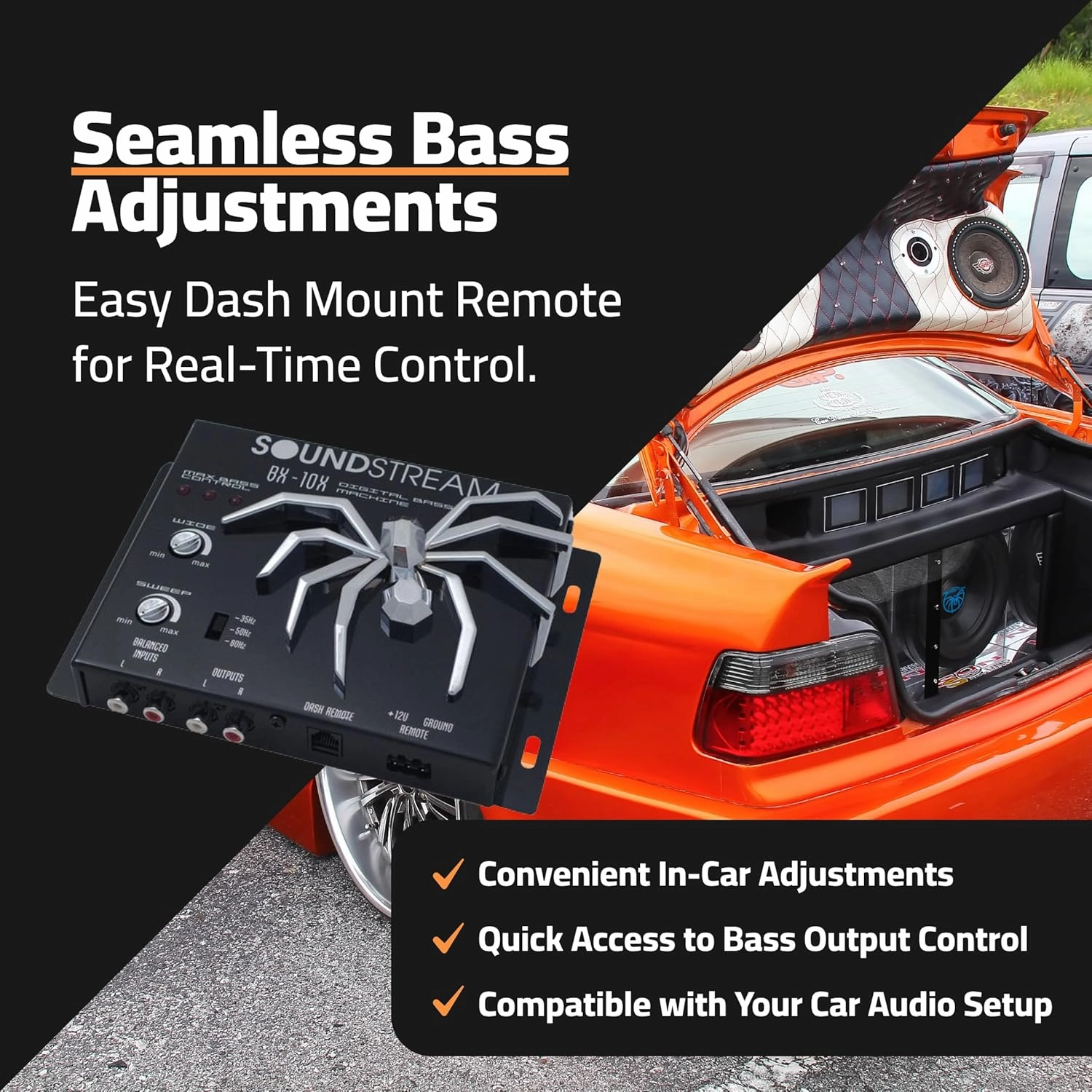 Soundstream BX-10X Bass Restoration Processor with Parametric Bass Equalizer, Digital Bass Processor for Car Audio, Balanced Inputs & Dash Mount Remote Control - Black