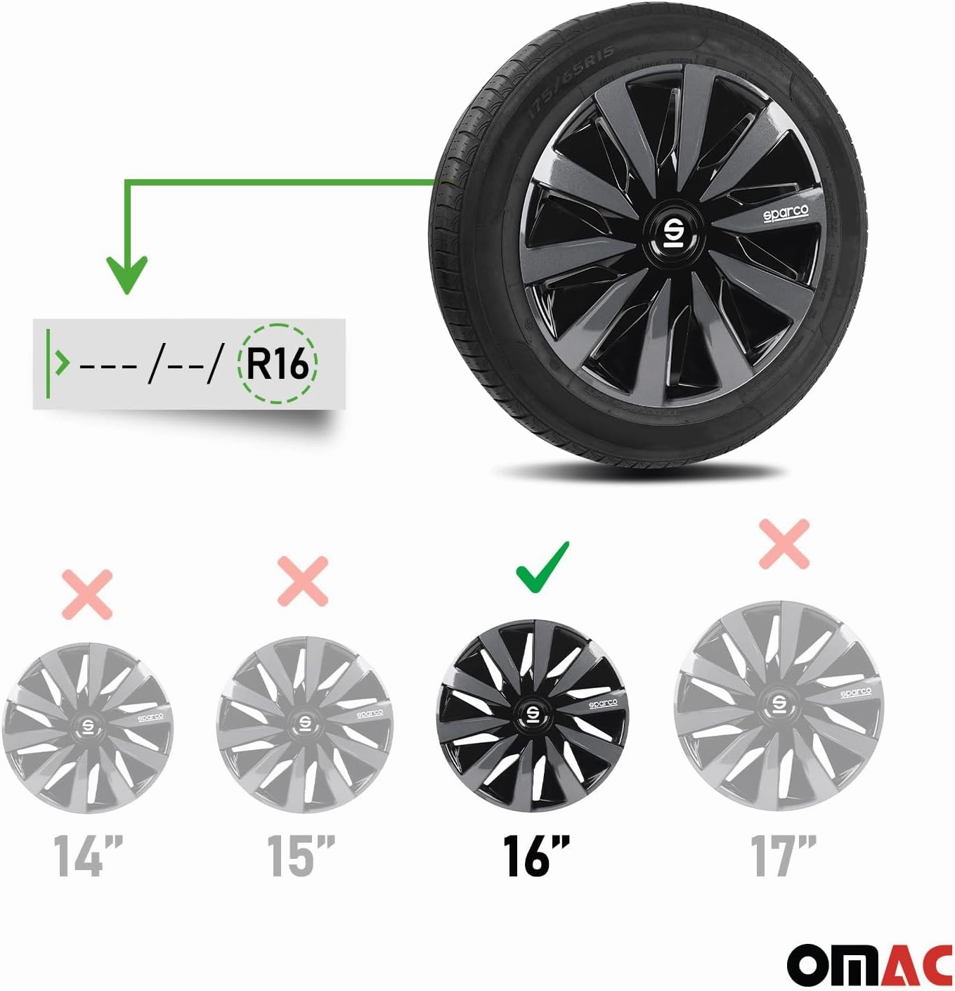 Sparco SPC1691BKGR 16-inch Lazio Wheel Covers Black/Grey