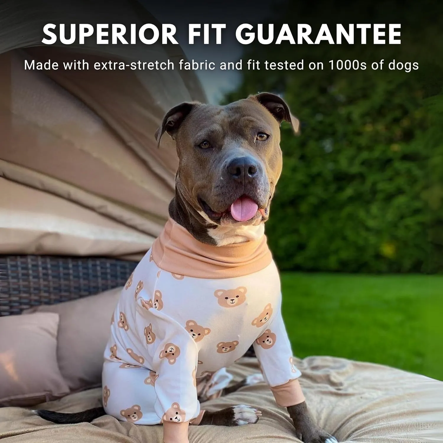 Spark Paws Dog Pajama, Ultra-Soft and 4-Way Stretch, Recovery-Suit PJ Onesie for Small, Medium and Large Breeds - Bear Beige - XL