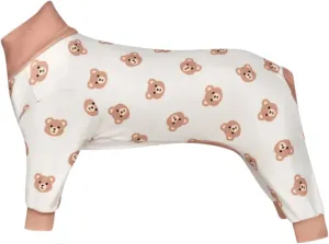 Spark Paws Dog Pajama, Ultra-Soft and 4-Way Stretch, Recovery-Suit PJ Onesie for Small, Medium and Large Breeds - Bear Beige - XL