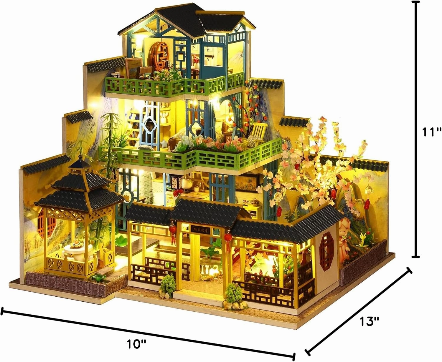 Spilay Dollhouse DIY Miniature Wooden Furniture Kit,Mini Handmade Big Castle Model with LED & Music Box,1:24 Scale Creative Doll House Toys for Adult Gift