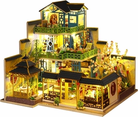 Spilay Dollhouse DIY Miniature Wooden Furniture Kit,Mini Handmade Big Castle Model with LED & Music Box,1:24 Scale Creative Doll House Toys for Adult Gift