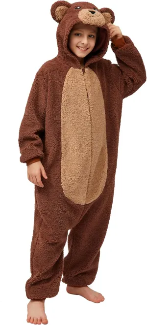 Spooktacular Creations Halloween Kids Jumpsuit, Unisex Brown Bear Hooded Costume Cosplay Child, Zip-Up Hooded Jumpsuit