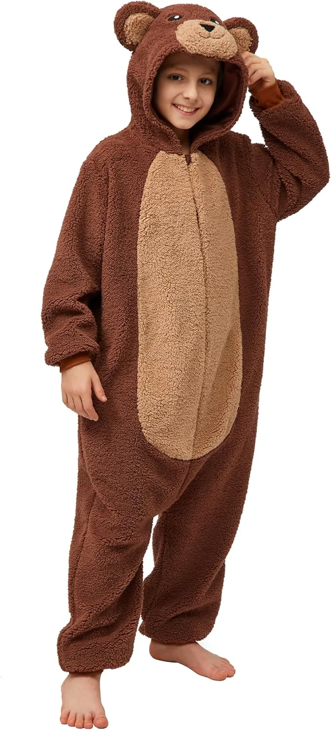 Spooktacular Creations Halloween Kids Jumpsuit, Unisex Brown Bear Hooded Costume Cosplay Child, Zip-Up Hooded Jumpsuit