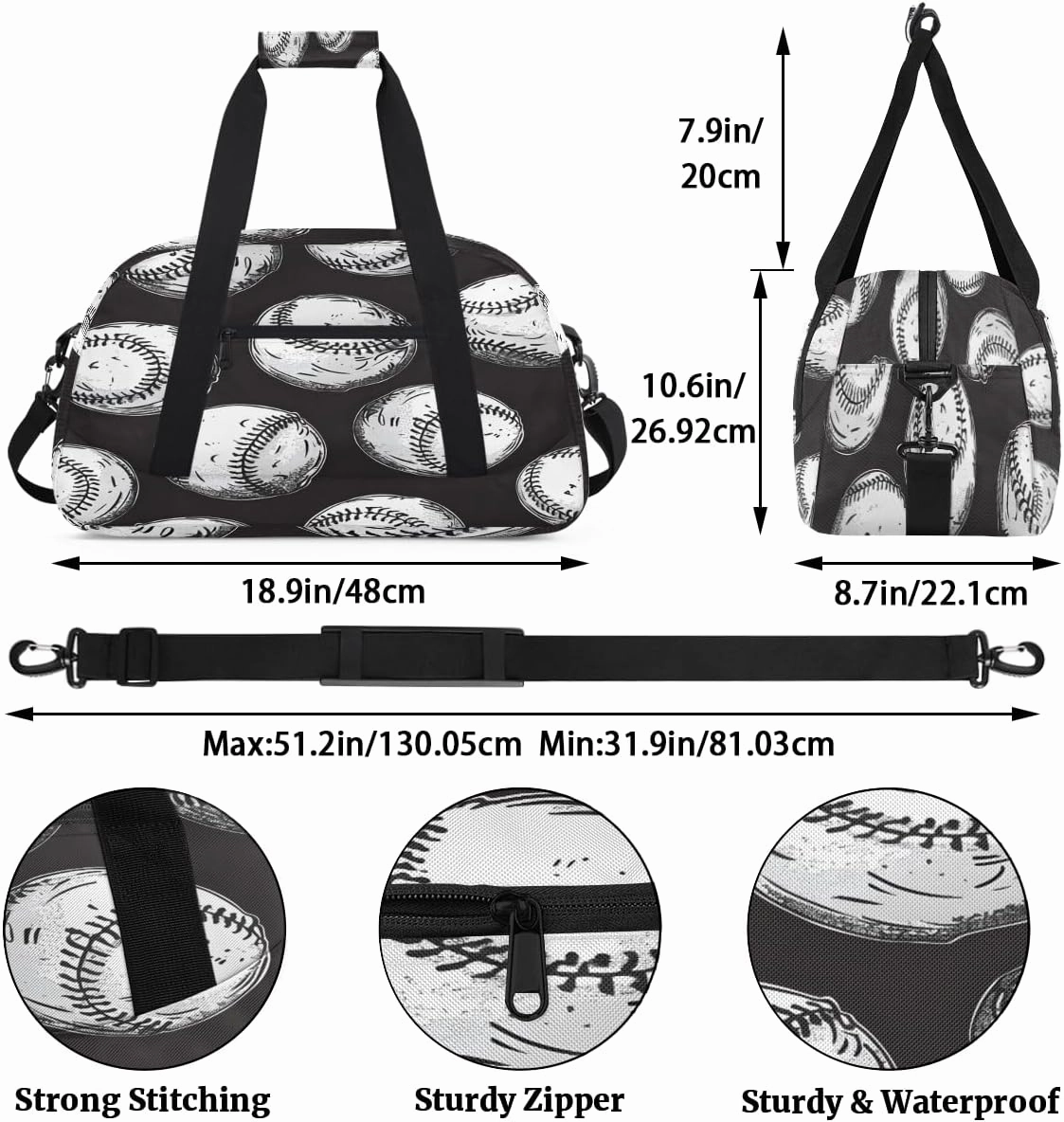 Sports Pattern Kids Overnighter Duffel Bags for Boys, Carry-On Size Sports Gym Bag with Front Zipper Pocket for School Practice or Overnight Travel Weekender Sleepover Tote Bag