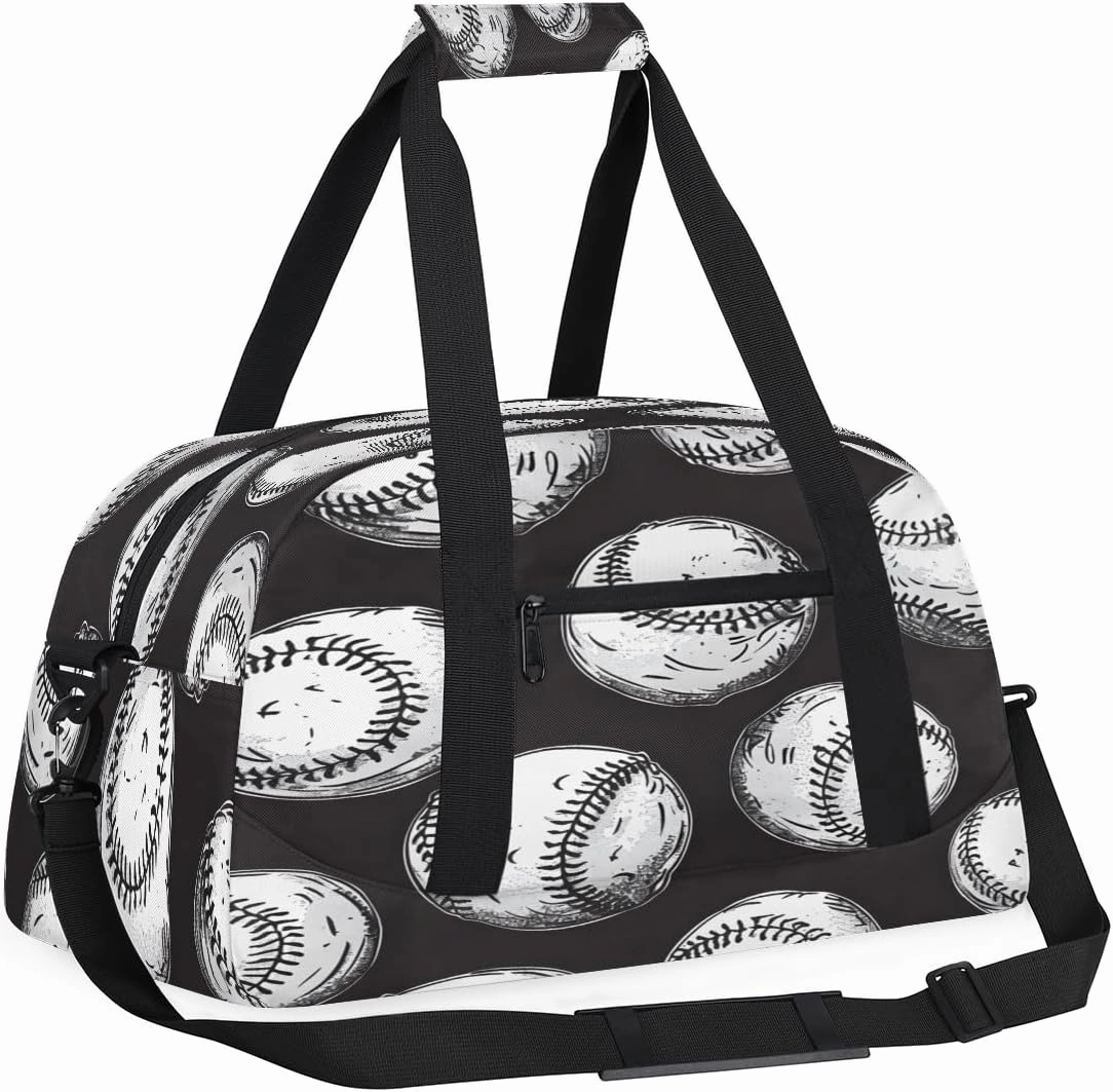Sports Pattern Kids Overnighter Duffel Bags for Boys, Carry-On Size Sports Gym Bag with Front Zipper Pocket for School Practice or Overnight Travel Weekender Sleepover Tote Bag