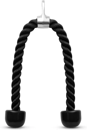 SQUATZ Triceps Rope Cable Attachment - Machine Pulldown Heavy Duty Coated Nylon Rope with Durable Rubber Ends and Carabiner for Muscle Building, Develops Triceps, Biceps, Back, Shoulders, and Abs
