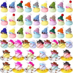 Sratte 140 Pcs Macaroon Color Rubber Mini Duck Bulk Halloween Rubber Ducks Dashboard Decoration Bath Toy Little Duck Sunglasses Necklace Hat Swim Circle Hat for Halloween Birthday Swimming Party Favor