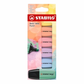 STABILO Boss Mini Pastel – Mini Highlighter – Cardboard Case x 6 Highlighters – Pastel Colours