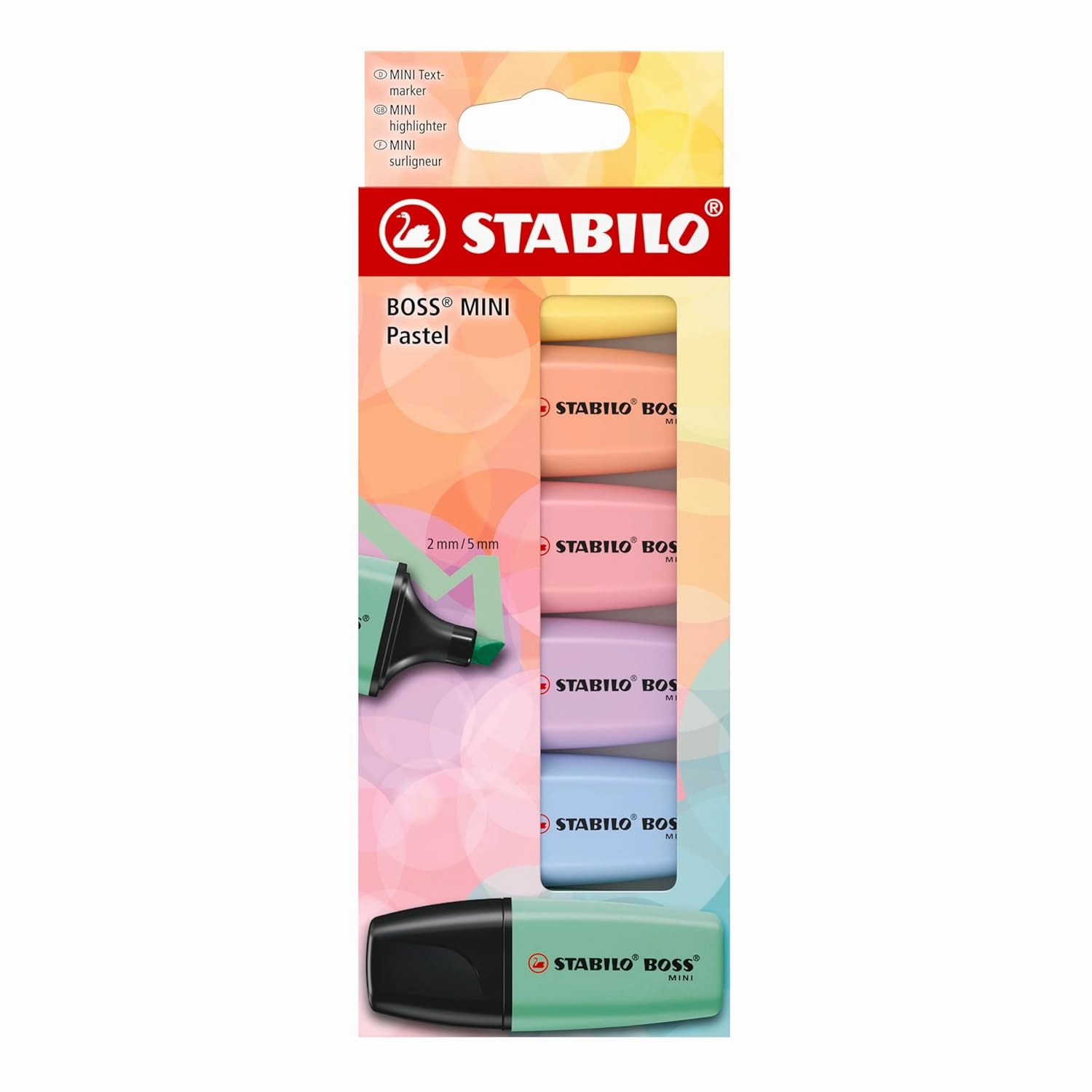 STABILO Boss Mini Pastel – Mini Highlighter – Cardboard Case x 6 Highlighters – Pastel Colours
