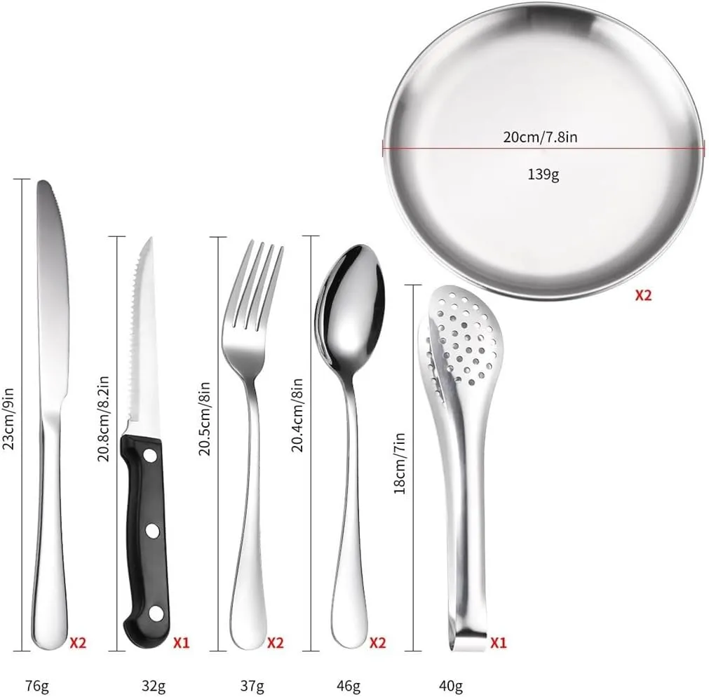 Stainless Steel Fork Spoon Portable Outdoor Camping Barbecue Plate Tableware Set of 10 Pieces