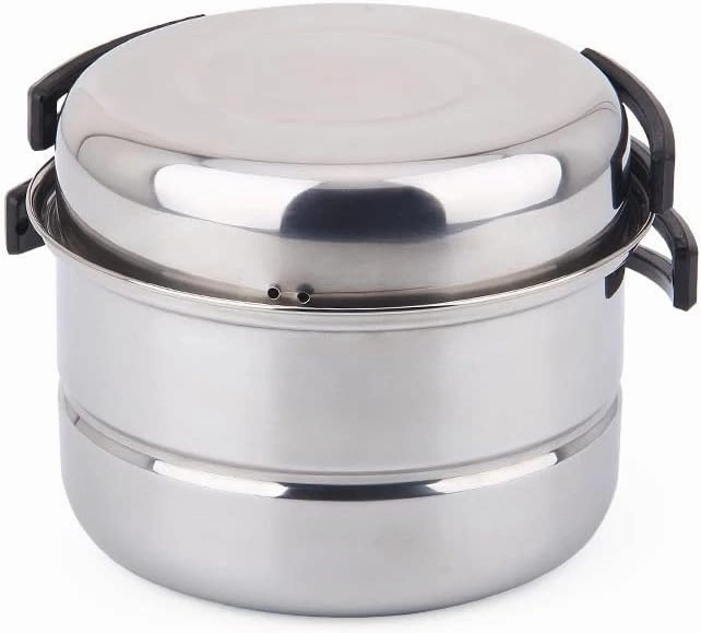 Stainless Steel Outdoor Pan Set Camping Cookware Portable Frying Pan Steaming Rack Pots Hiking Picnic Cooking Tableware