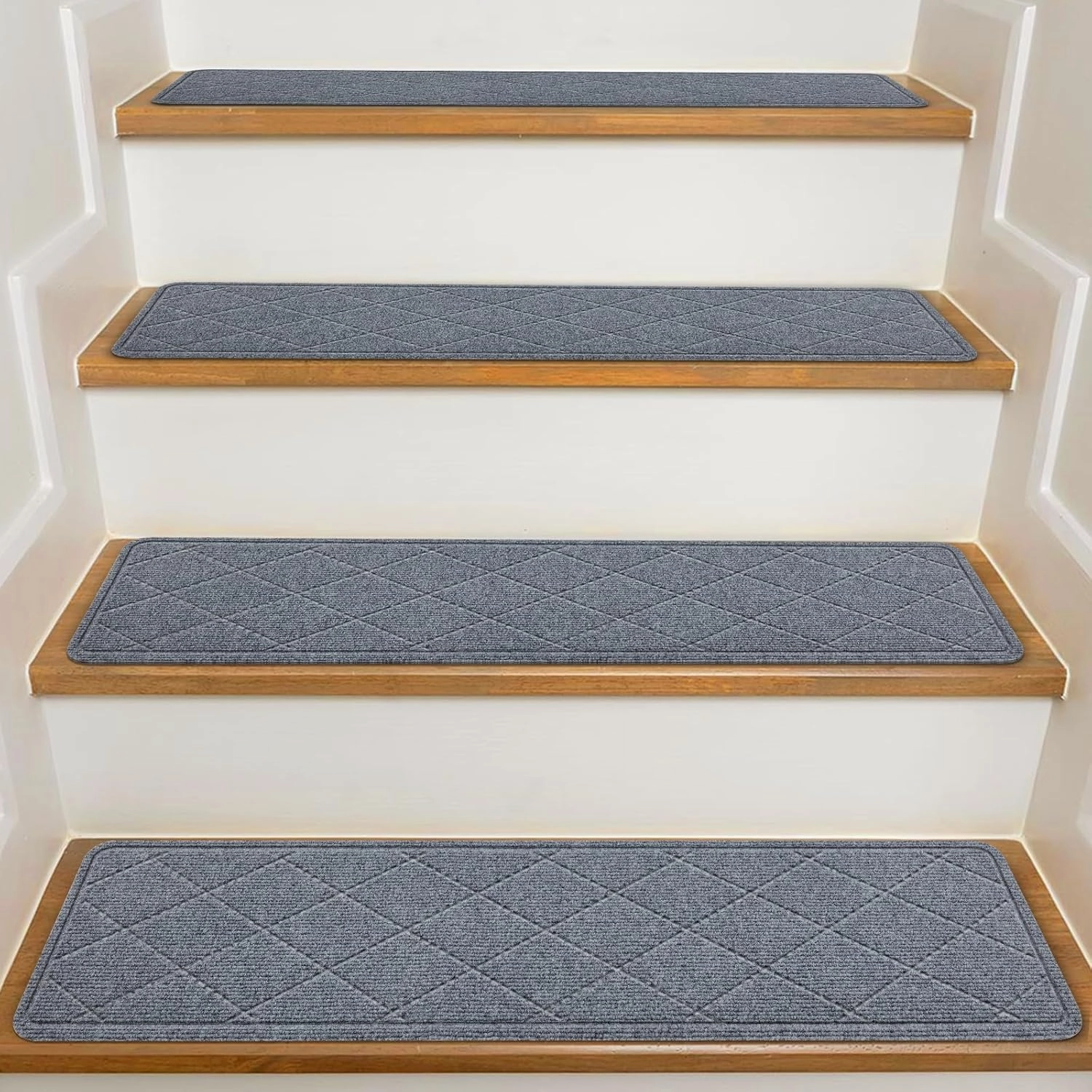 Stair Treads for Wooden Steps Indoor, KOOTETA 15 Pack 8" X 30" Non Slip Carpet Stair Treads with Reusable Adhesive for Kids Elders and Dogs, Surface Polyester TPR Backing Stair Runner Rugs, Dark Grey