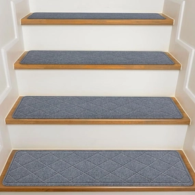 Stair Treads for Wooden Steps Indoor, KOOTETA 15 Pack 8" X 30" Non Slip Carpet Stair Treads with Reusable Adhesive for Kids Elders and Dogs, Surface Polyester TPR Backing Stair Runner Rugs, Dark Grey