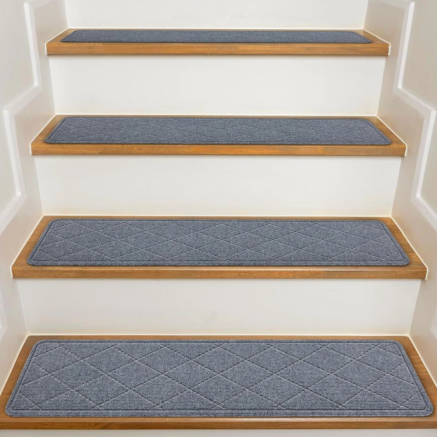 Stair Treads for Wooden Steps Indoor, KOOTETA 15 Pack 8" X 30" Non Slip Carpet Stair Treads with Reusable Adhesive for Kids Elders and Dogs, Surface Polyester TPR Backing Stair Runner Rugs, Dark Grey