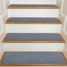 Stair Treads for Wooden Steps Indoor, KOOTETA 15 Pack 8" X 30" Non Slip Carpet Stair Treads with Reusable Adhesive for Kids Elders and Dogs, Surface Polyester TPR Backing Stair Runner Rugs, Dark Grey