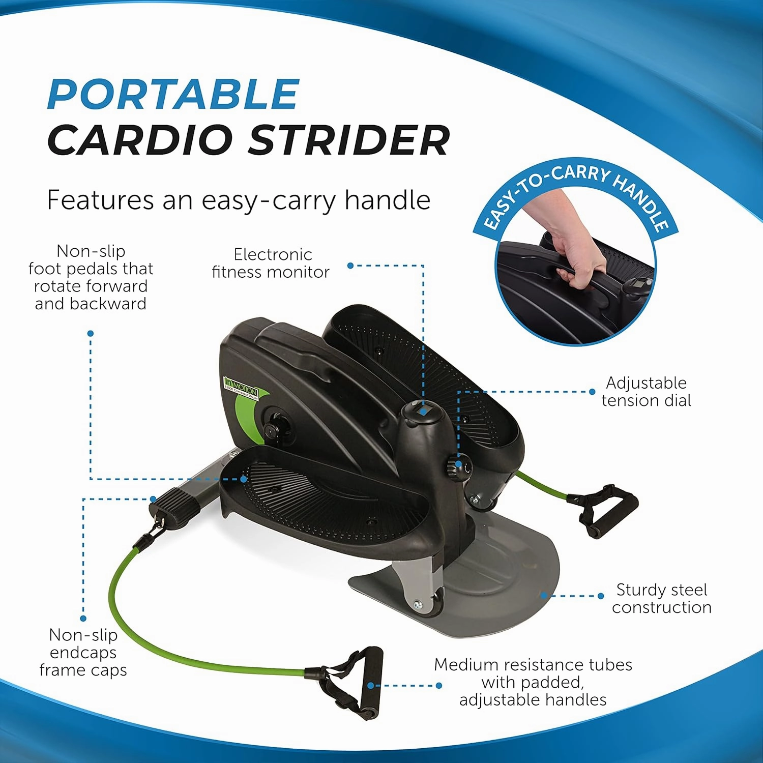 Stamina Inmotion Compact Strider Foot Exercise Machine - Under Desk Elliptical - Standing or Seated Elliptical Fitness Equipment