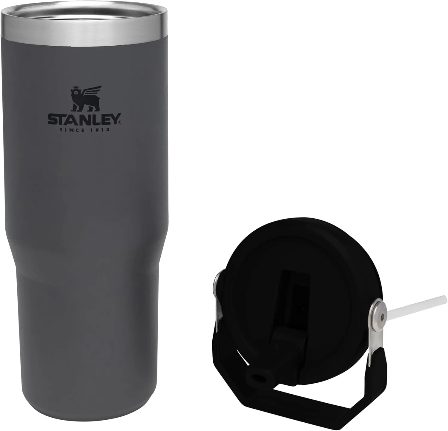 STANLEY IceFlow Stainless Steel Tumbler - Vacuum Insulated Water Bottle for Home, Office or Car Reusable Cup with Straw Leak Resistant Flip Cold for 12 Hours or Iced for 2 Days, Charcoal, 30OZ
