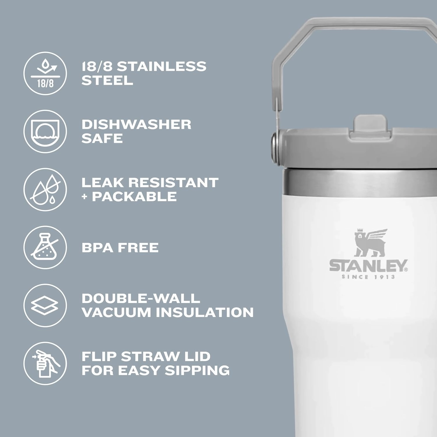 STANLEY IceFlow Stainless Steel Tumbler - Vacuum Insulated Water Bottle for Home, Office or Car Reusable Cup with Straw Leak Resistant Flip Cold for 12 Hours or Iced for 2 Days