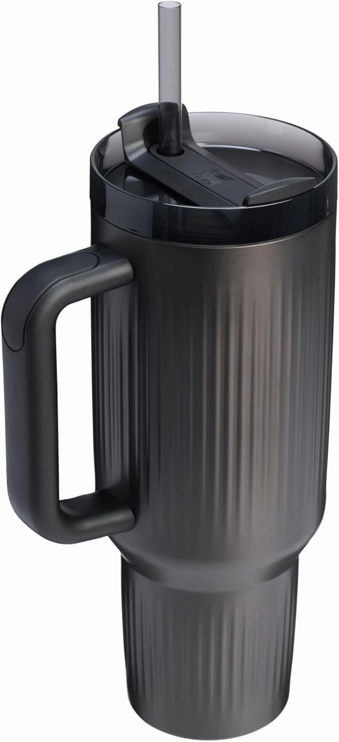 Stanley Quencher H2.0 Tumbler with Handle and Straw 40 oz | Flowstate 3-Position Lid | Cup Holder Compatible for Travel | Insulated Stainless Steel Cup | BPA-Free | Fluted Black