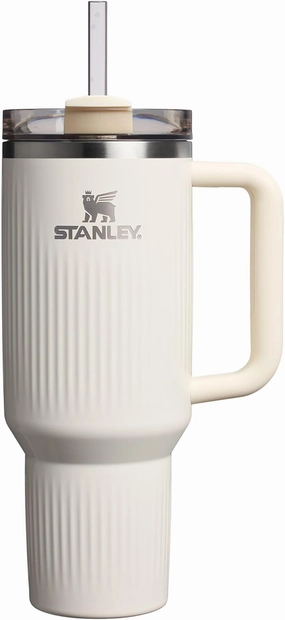Stanley Quencher H2.0 Tumbler with Handle and Straw 40 oz | Flowstate 3-Position Lid | Cup Holder Compatible for Travel | Insulated Stainless Steel Cup | BPA-Free | Fluted Cream Gloss