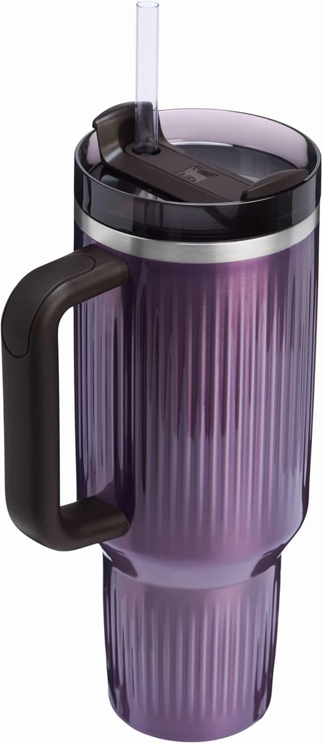 Stanley Quencher H2.0 Tumbler with Handle and Straw 40 oz | Flowstate 3-Position Lid | Cup Holder Compatible for Travel | Insulated Stainless Steel Cup | BPA-Free | Fluted Wisteria Shine
