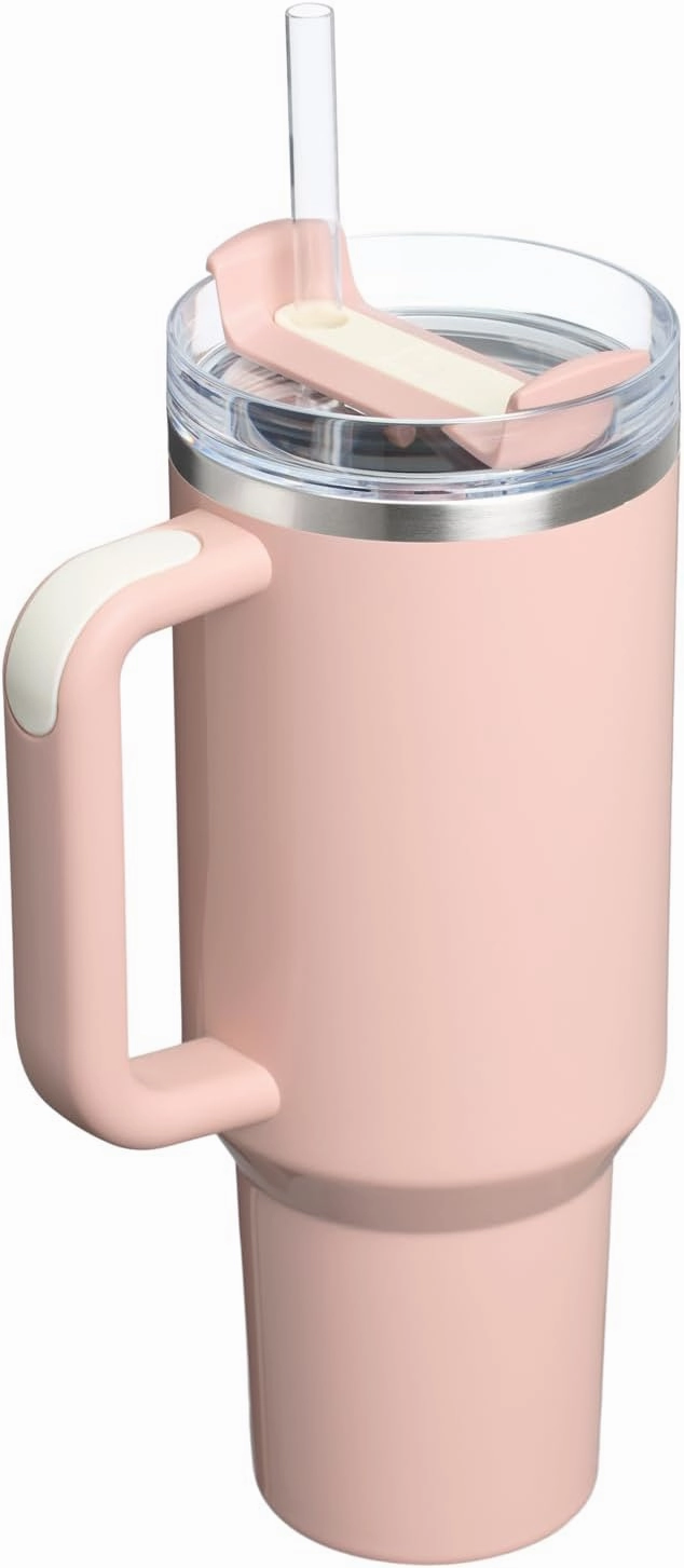 Stanley Quencher H2.0 Tumbler with Handle and Straw 40 oz | Flowstate 3-Position Lid | Cup Holder Compatible for Travel | Insulated Stainless Steel Cup | BPA-Free | Peach Whip Gloss