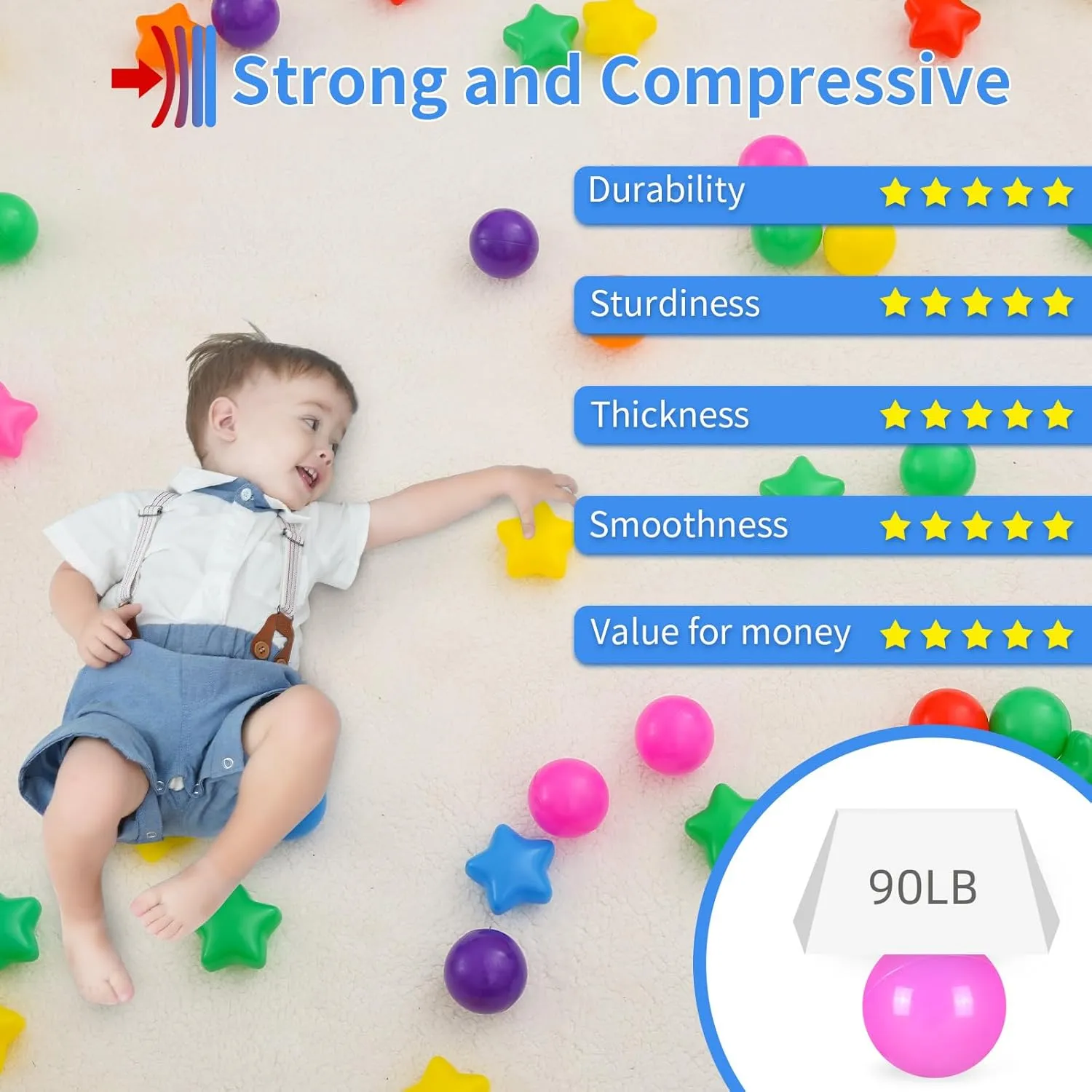 STARBOLO Ball Pit Balls - 200 Bulk Mixed Rainbow Stars Crush Proof Plastic Children's Toy Balls Star Ocean Balls for Birthday Party Christmas Water Toy Indoor Outdoor