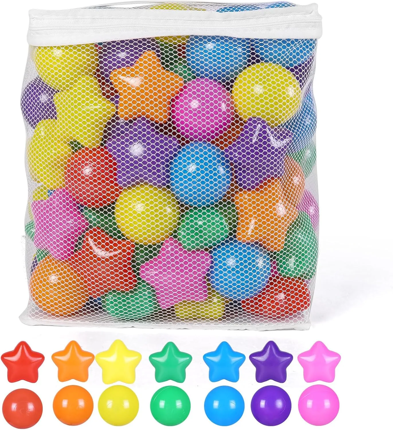 STARBOLO Ball Pit Balls - 200 Bulk Mixed Rainbow Stars Crush Proof Plastic Children's Toy Balls Star Ocean Balls for Birthday Party Christmas Water Toy Indoor Outdoor