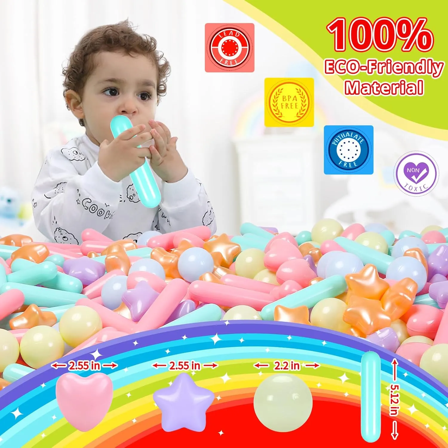 STARBOLO Ball Pit Balls for Baby and Toddler, 200pcs Phthalate Free BPA Free Crush Proof Plastic - Macaron Ocean Balls Pit Balls Play Toys for Kids Ball Pit, Pool,Play Tent,Party