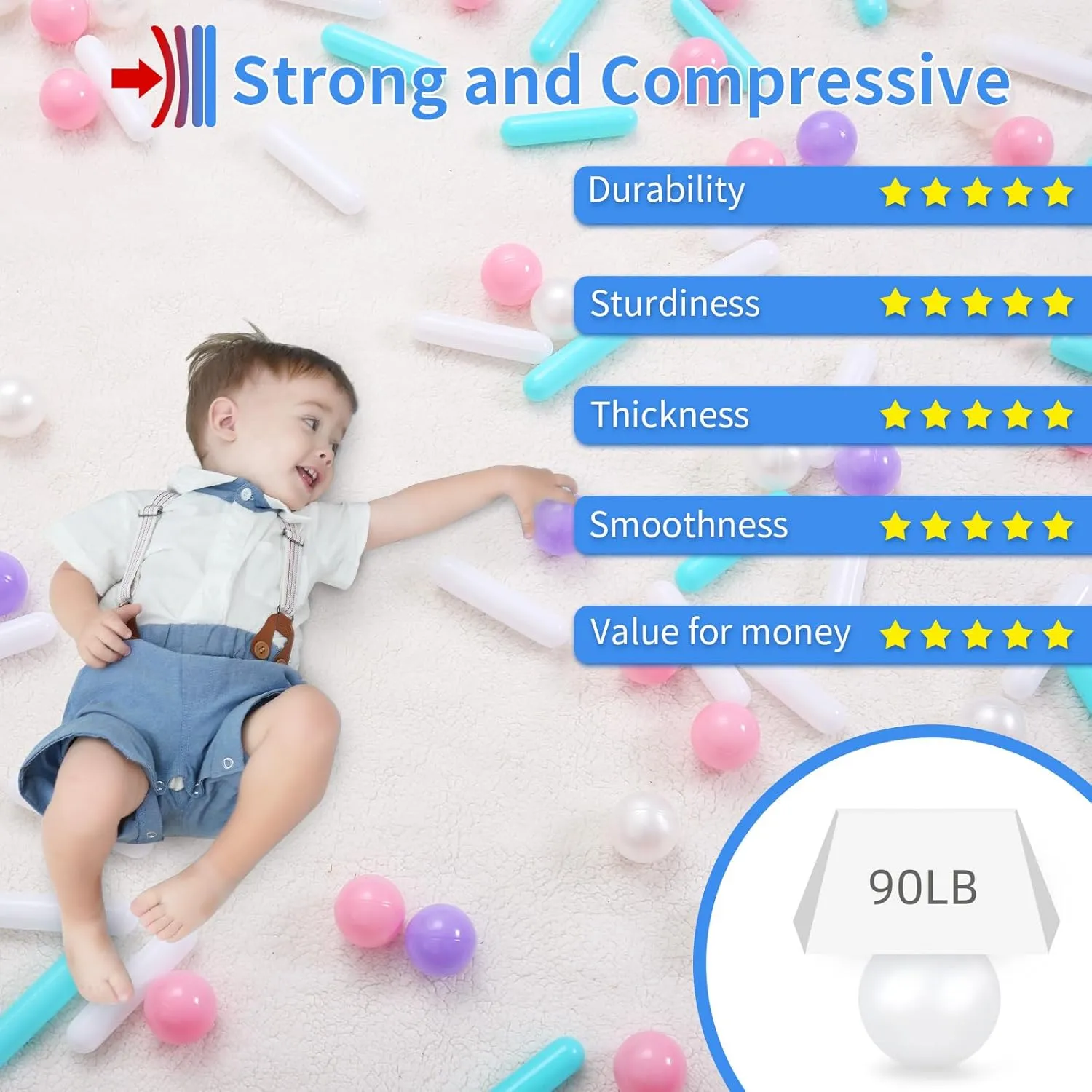 STARBOLO Ball Pit Balls for Kids -120pcs Crush Proof Plastic Macaron Toy Balls for Ball Pit, Ball Pit Play Tent, Baby Pool Water Toys, Birthday Party Decoration, Photo Props