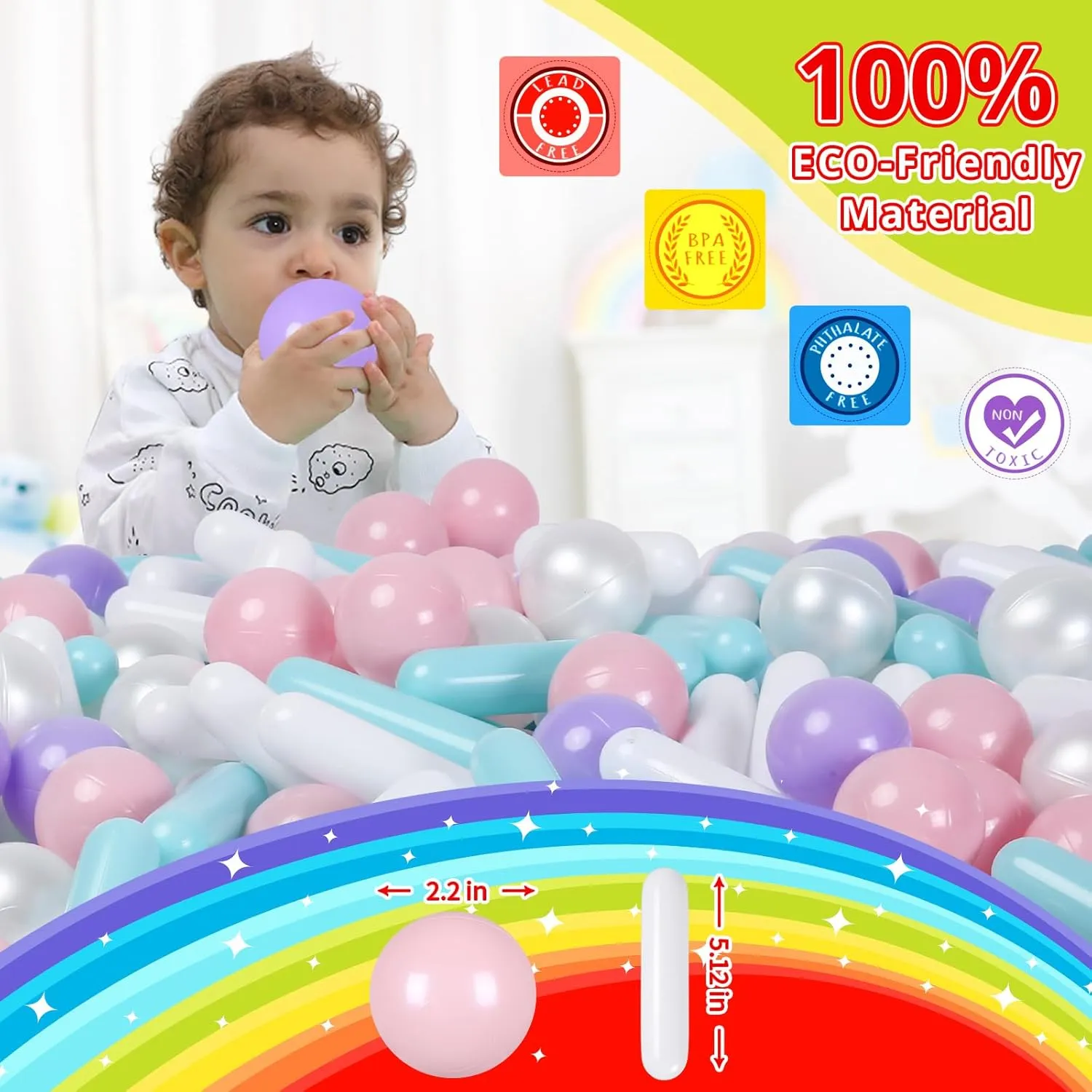 STARBOLO Ball Pit Balls for Kids -120pcs Crush Proof Plastic Macaron Toy Balls for Ball Pit, Ball Pit Play Tent, Baby Pool Water Toys, Birthday Party Decoration, Photo Props