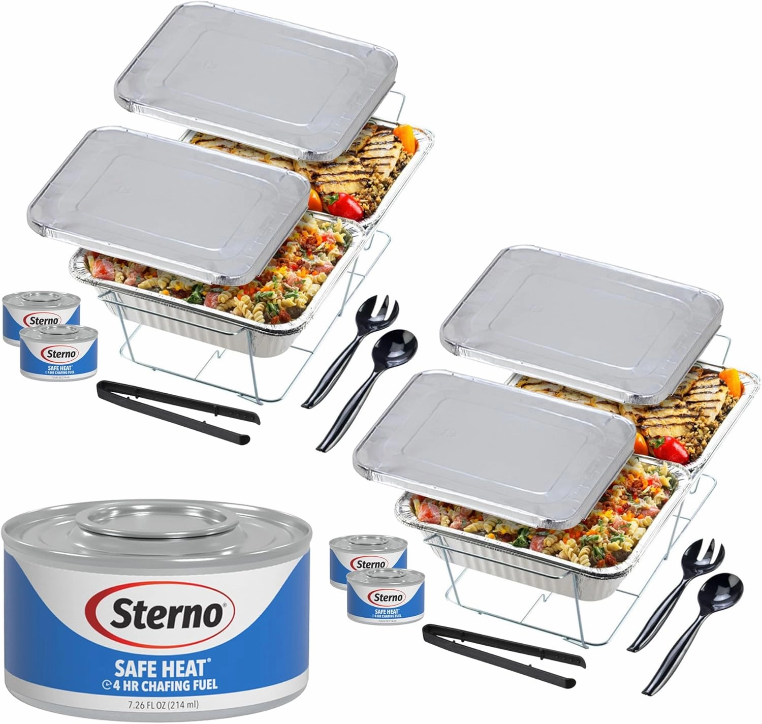Sterno Disposable Chafing Dish Buffet Set, 4-Hour Food Warmers for Parties, Catering Supplies, Complete Buffet Set, Warming Trays (22pcs)